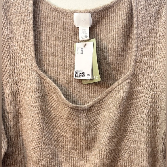 H&M plus size Long Sleeve Knit Dress in Tan - Picture 4 of 6